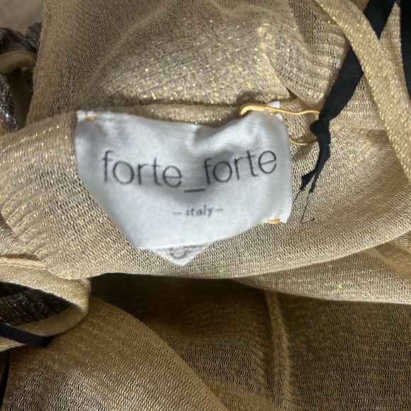 Forte Forte Pleated Metallic Gold Black Thread Empire Line Dress NWT Size 8 - Picture 4 of 12